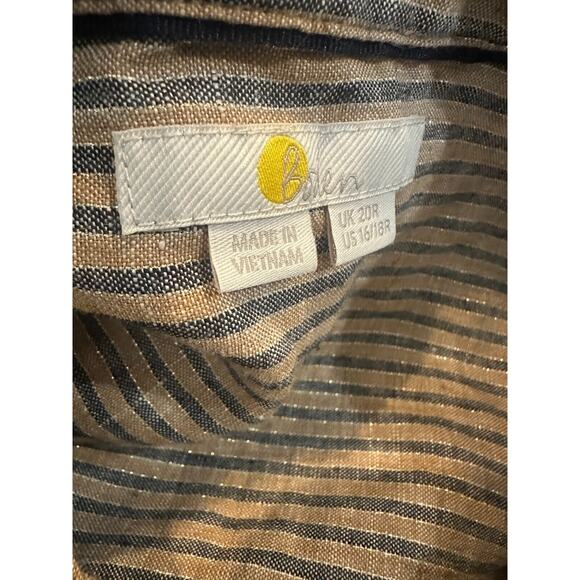 Boden Linen Button Front Long Tunic Top Metallic Stripe Shirt US Size 16/18 R - Picture 12 of 14